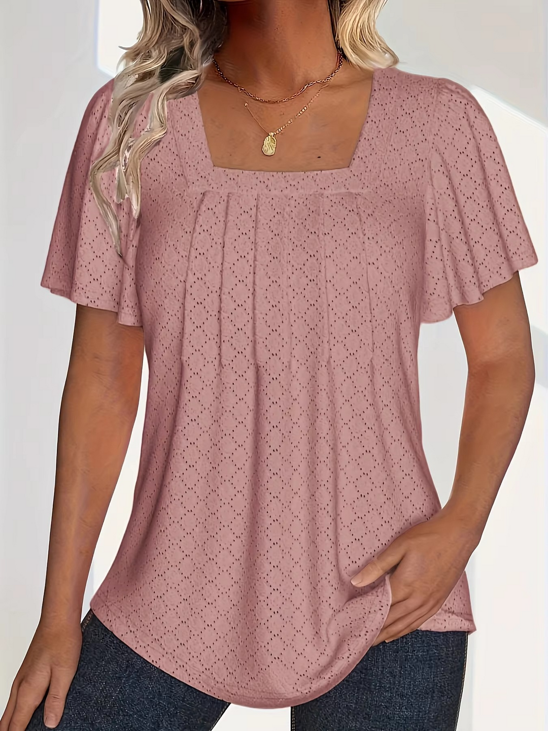 LANA™ | Mirelle – Blus med fyrkantig halsringning och textur