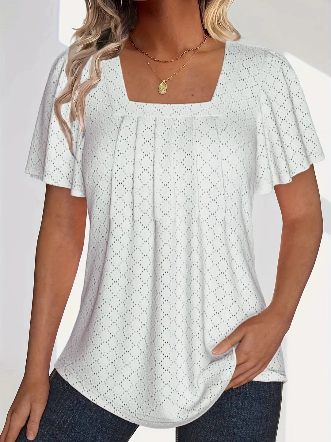 LANA™ | Mirelle – Blus med fyrkantig halsringning och textur