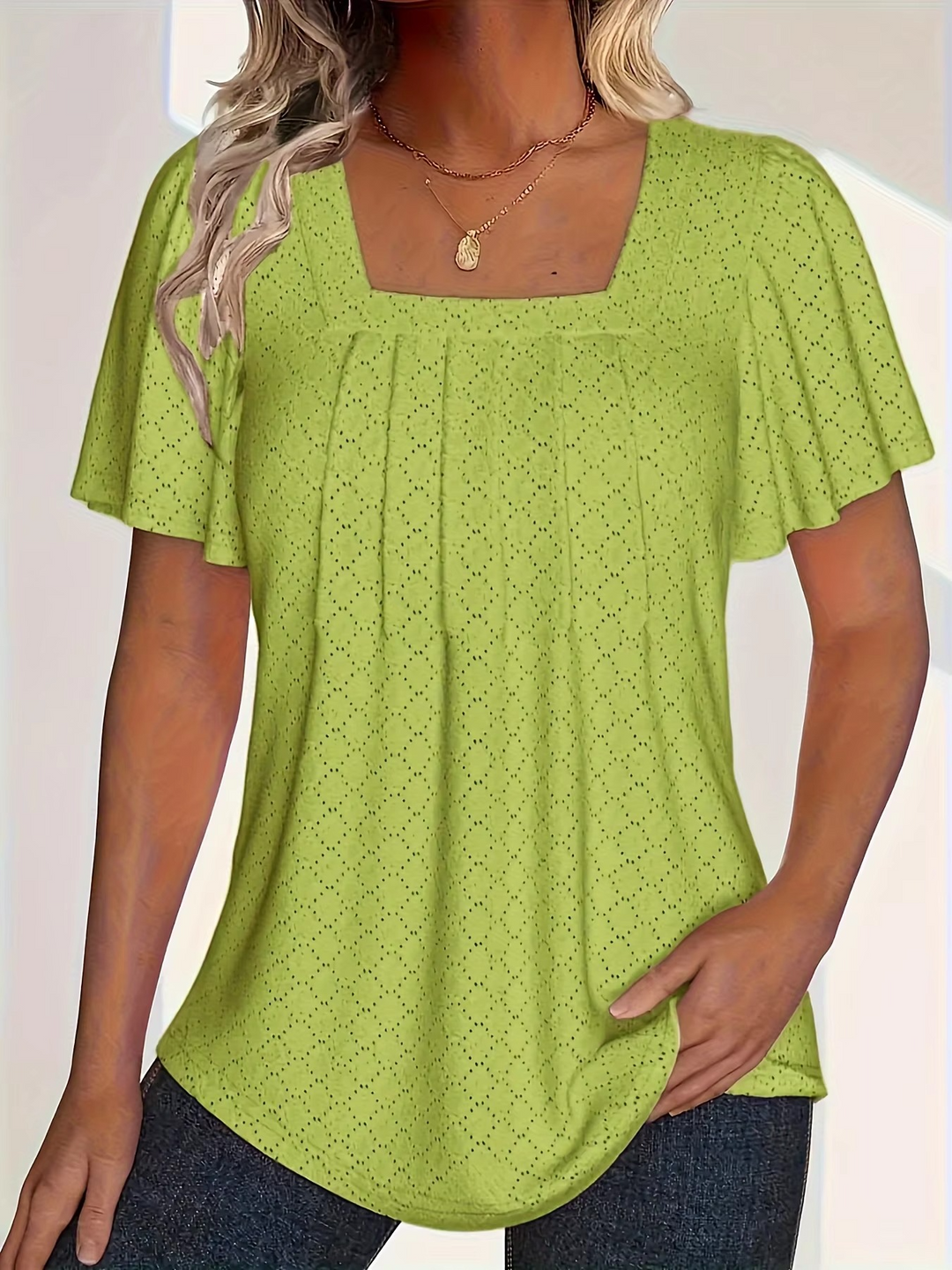 LANA™ | Mirelle – Blus med fyrkantig halsringning och textur