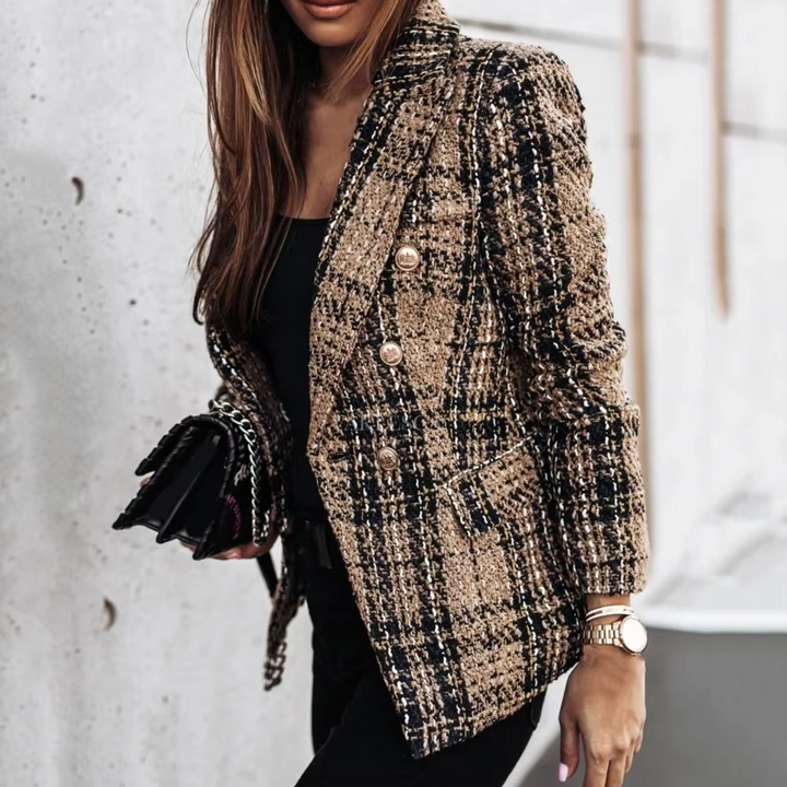 Avery™ - Modern Rutig Tryck Dubbelknäppt Vår Blazer