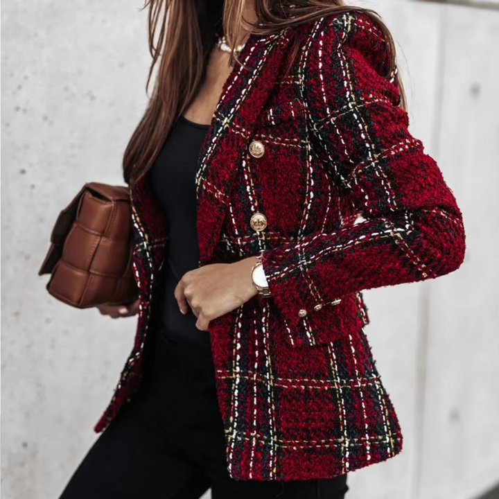 Avery™ - Modern Rutig Tryck Dubbelknäppt Vår Blazer