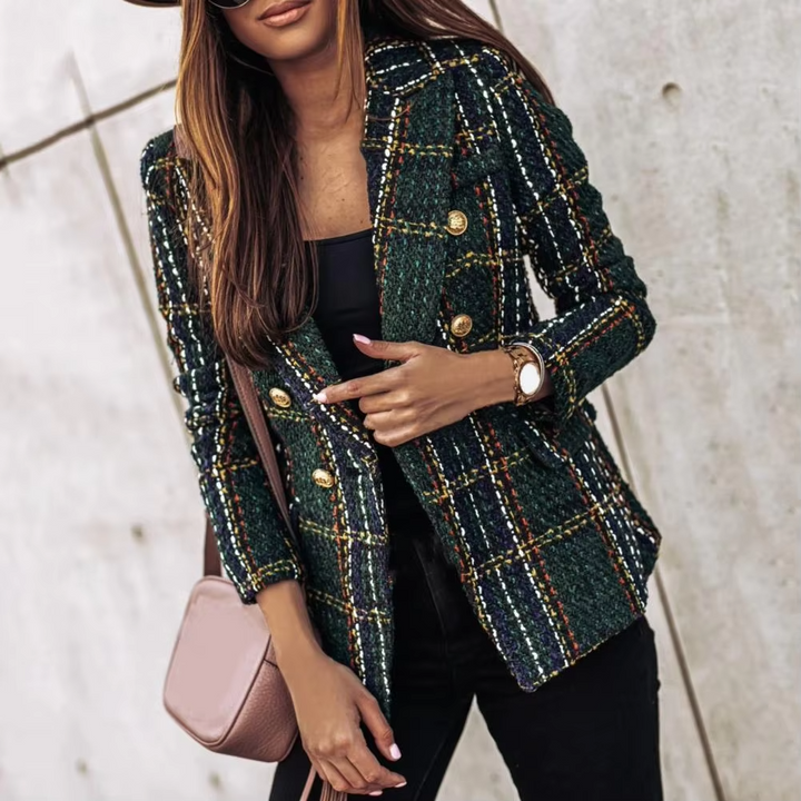 Avery™ - Modern Rutig Tryck Dubbelknäppt Vår Blazer
