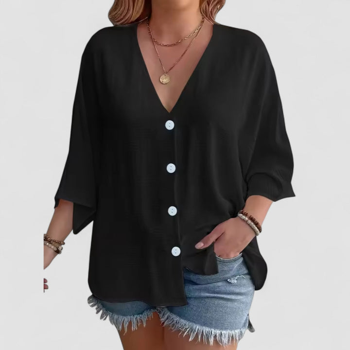 LANA™ | Signe – Blus med knäppning och ¾-ärm