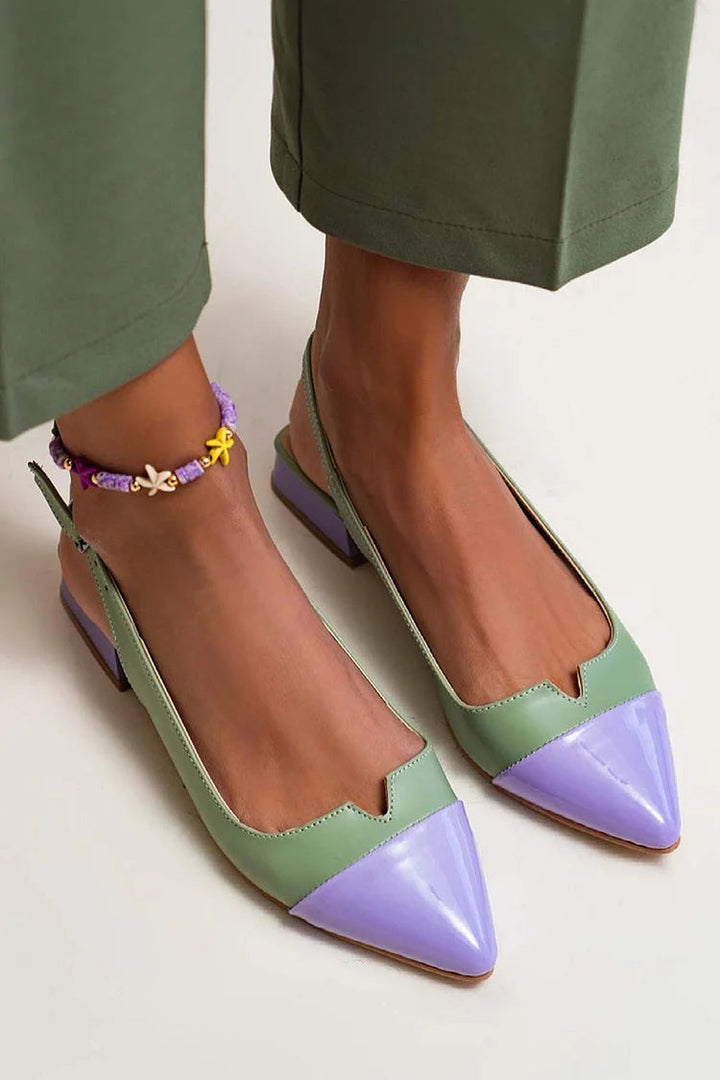 Färgblock Spänne med Slingback Rem och Spetsig Tå