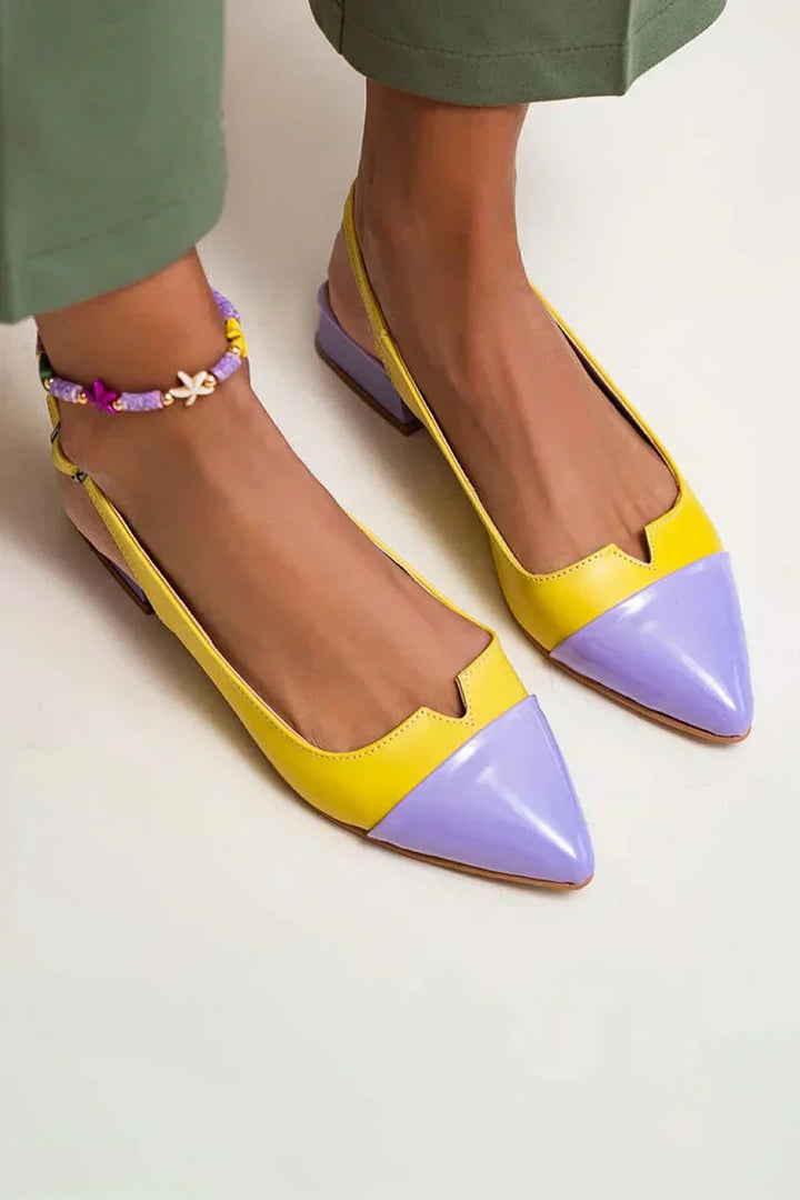 Färgblock Spänne med Slingback Rem och Spetsig Tå