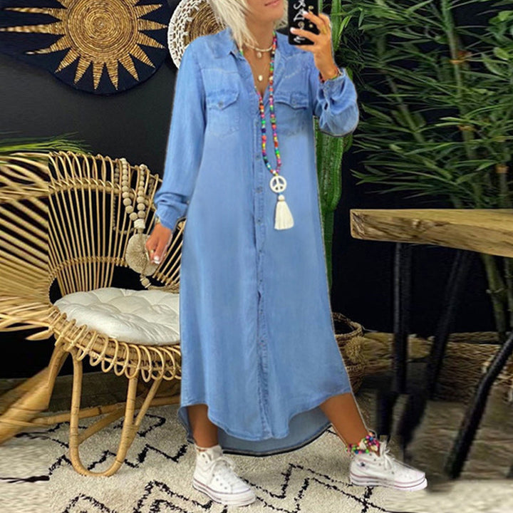 LANA™ | Ines - Långärmad Maxiklänning i Denim
