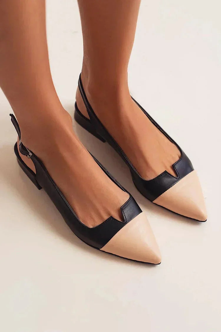 Färgblock Spänne med Slingback Rem och Spetsig Tå