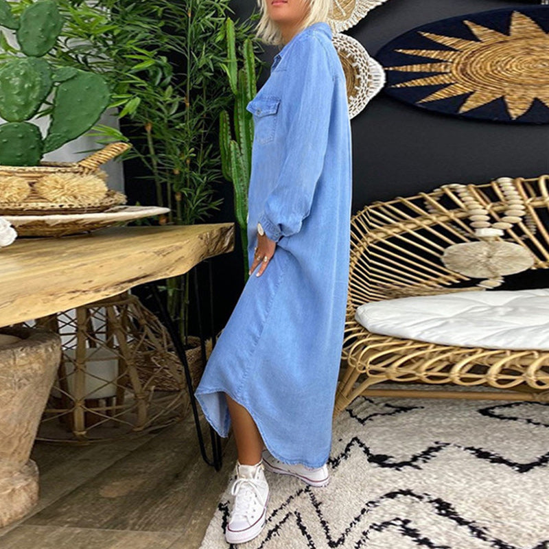 LANA™ | Ines - Långärmad Maxiklänning i Denim