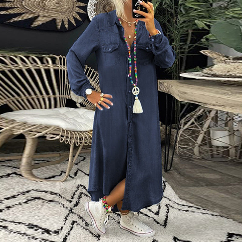 LANA™ | Ines - Långärmad Maxiklänning i Denim