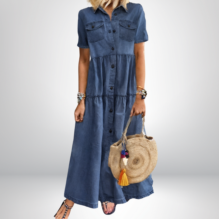 LANA™ | Majken - Mjuk, knäppt denimklänning
