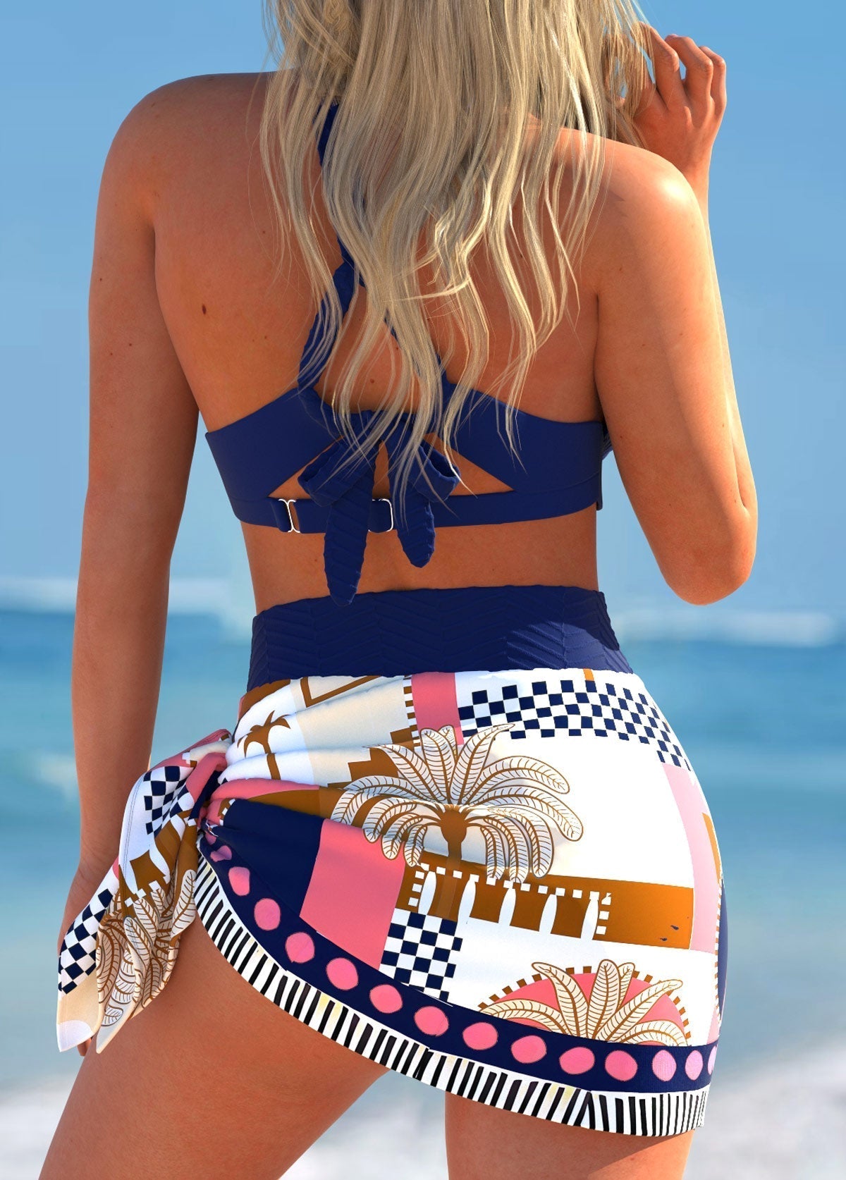 Ela – Gammelrosa Bikini med Rosett och Bladtryck