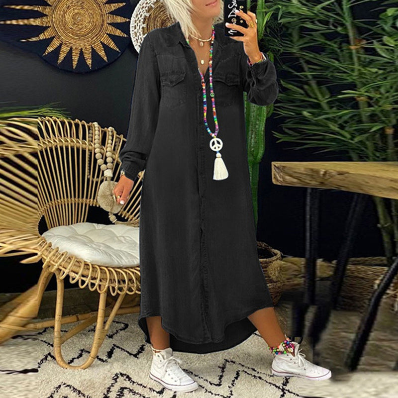 LANA™ | Ines - Långärmad Maxiklänning i Denim