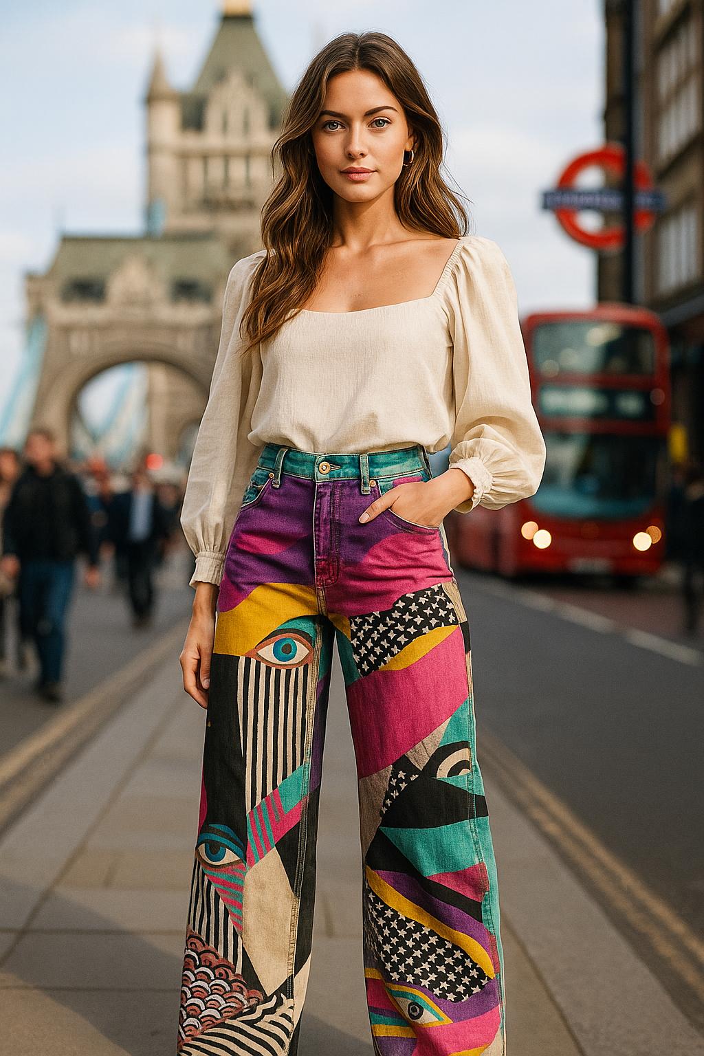 Blommiga Vintagebyxor i Flower-Power-stil