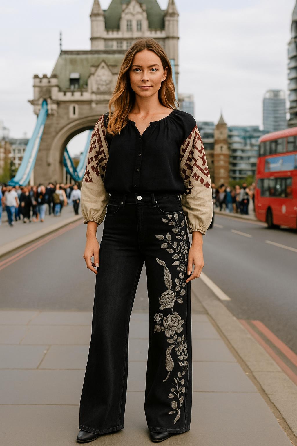 Blommiga Vintagebyxor i Flower-Power-stil