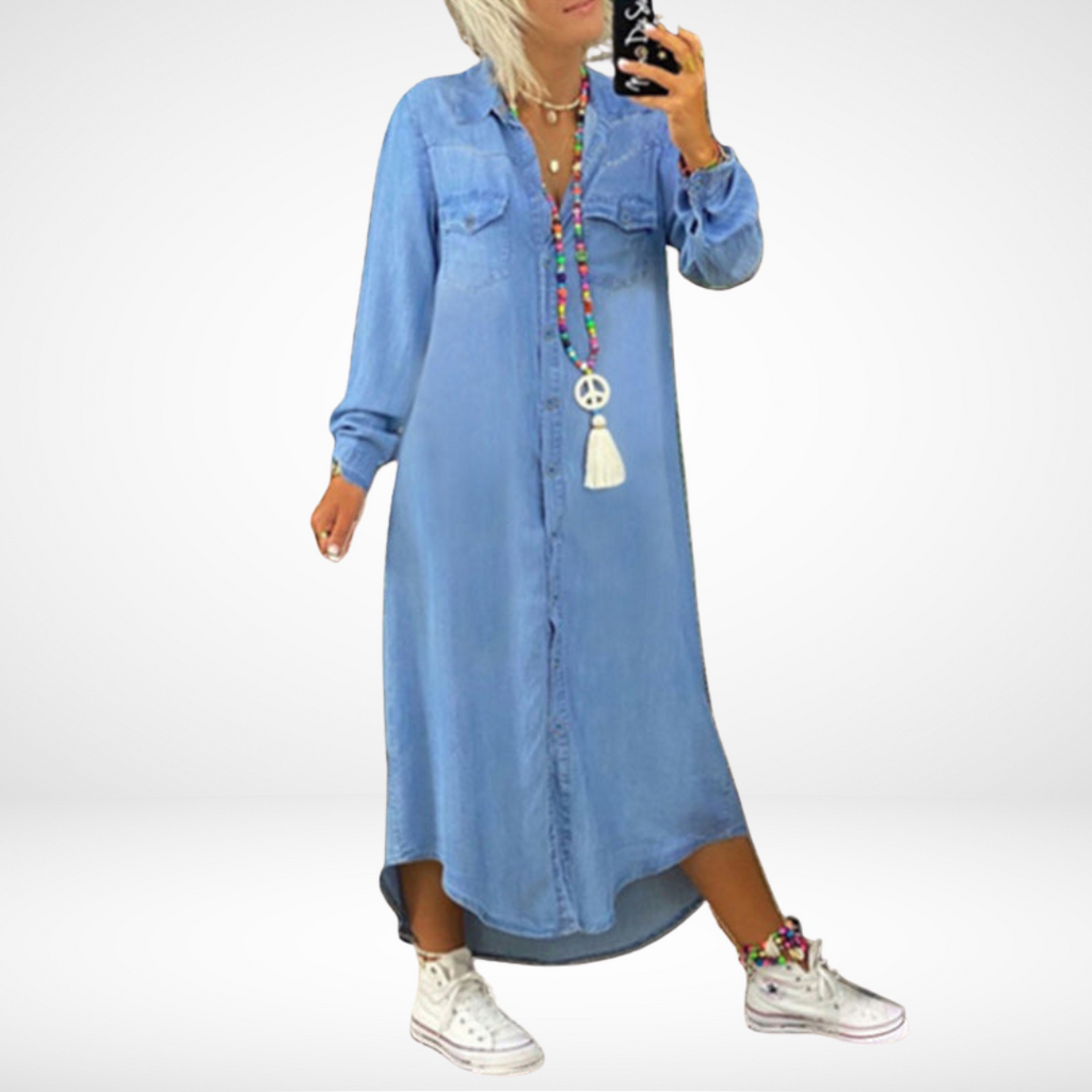 LANA™ | Ines - Långärmad Maxiklänning i Denim