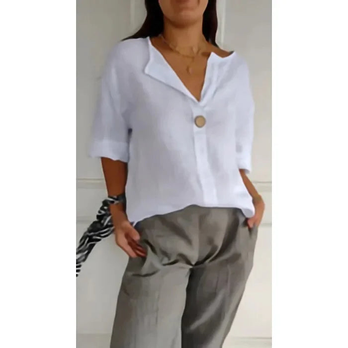 LANA™ | Liv – Avslappnad linneskjorta med knappdetalj