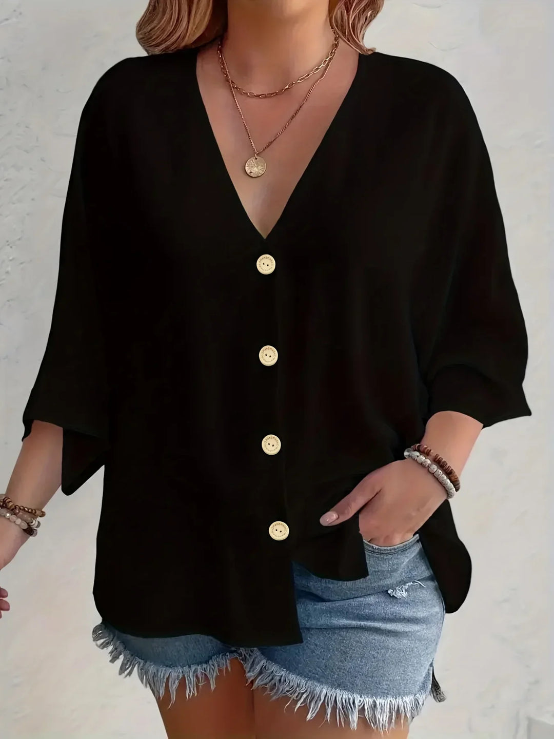 LANA™ | Signe – Blus med knäppning och ¾-ärm