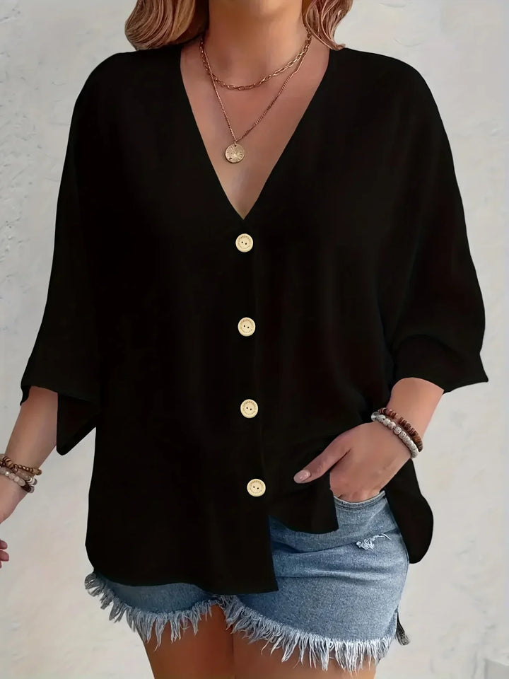 LANA™ | Signe – Blus med knäppning och ¾-ärm