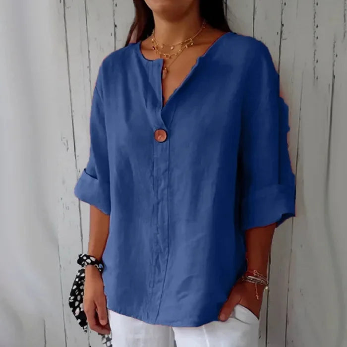 LANA™ | Liv – Avslappnad linneskjorta med knappdetalj