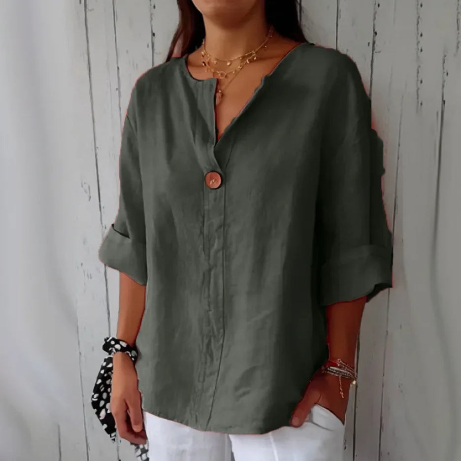 LANA™ | Liv – Avslappnad linneskjorta med knappdetalj