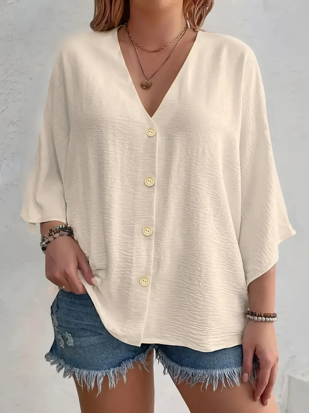LANA™ | Signe – Blus med knäppning och ¾-ärm