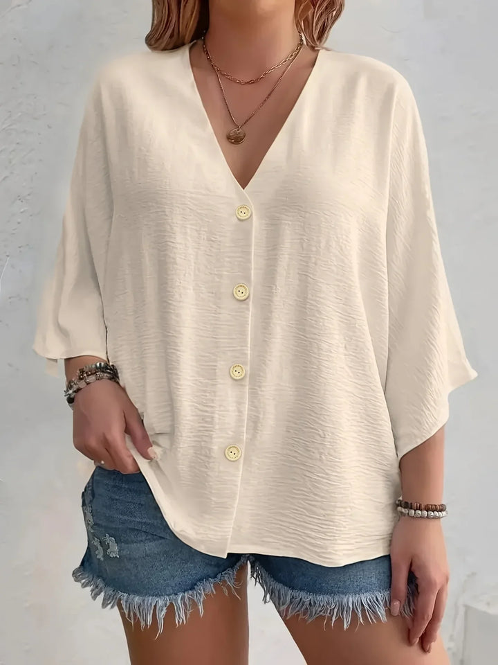 LANA™ | Signe – Blus med knäppning och ¾-ärm