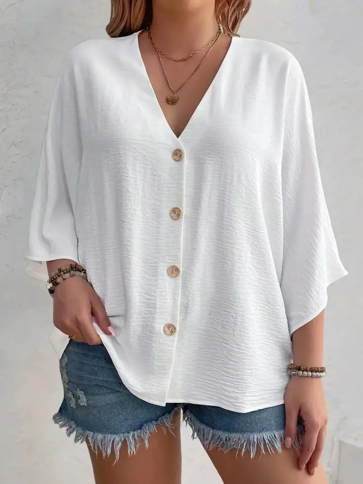 LANA™ | Signe – Blus med knäppning och ¾-ärm