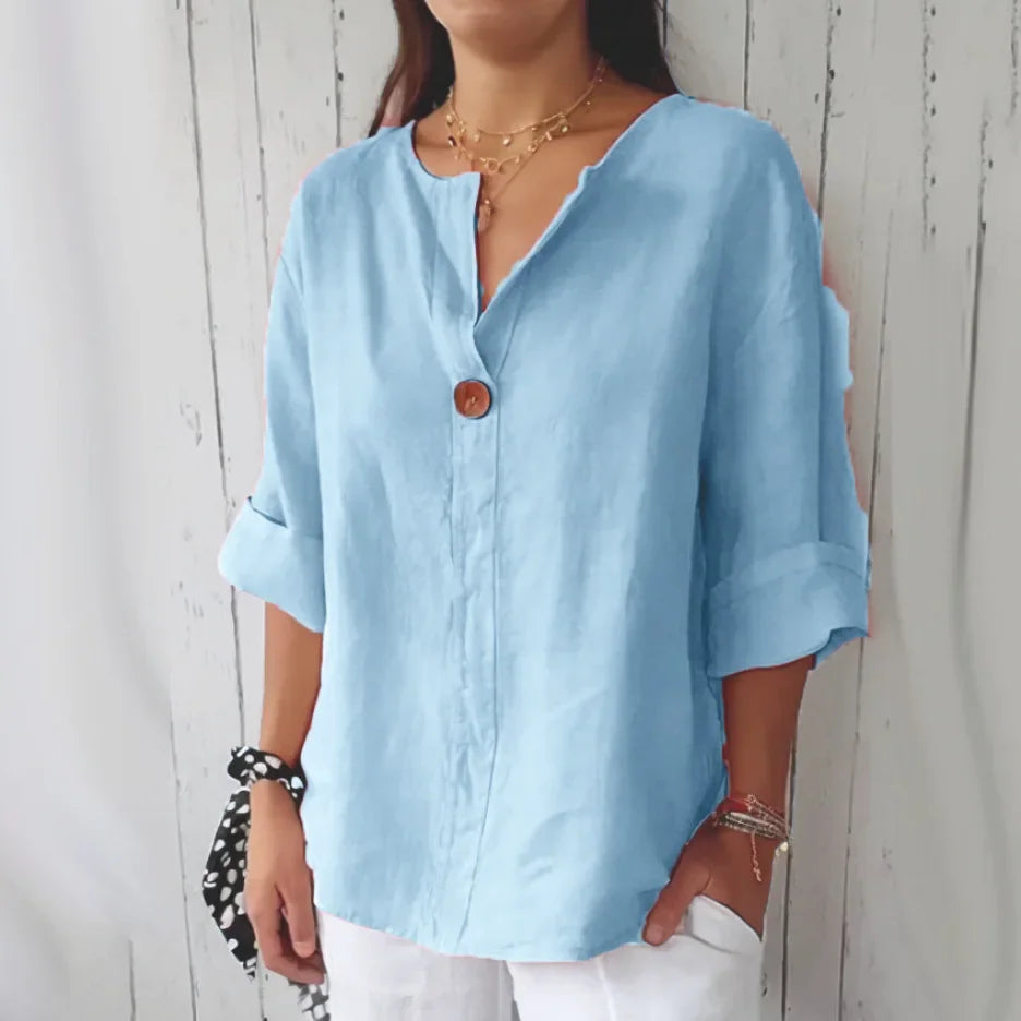 LANA™ | Liv – Avslappnad linneskjorta med knappdetalj