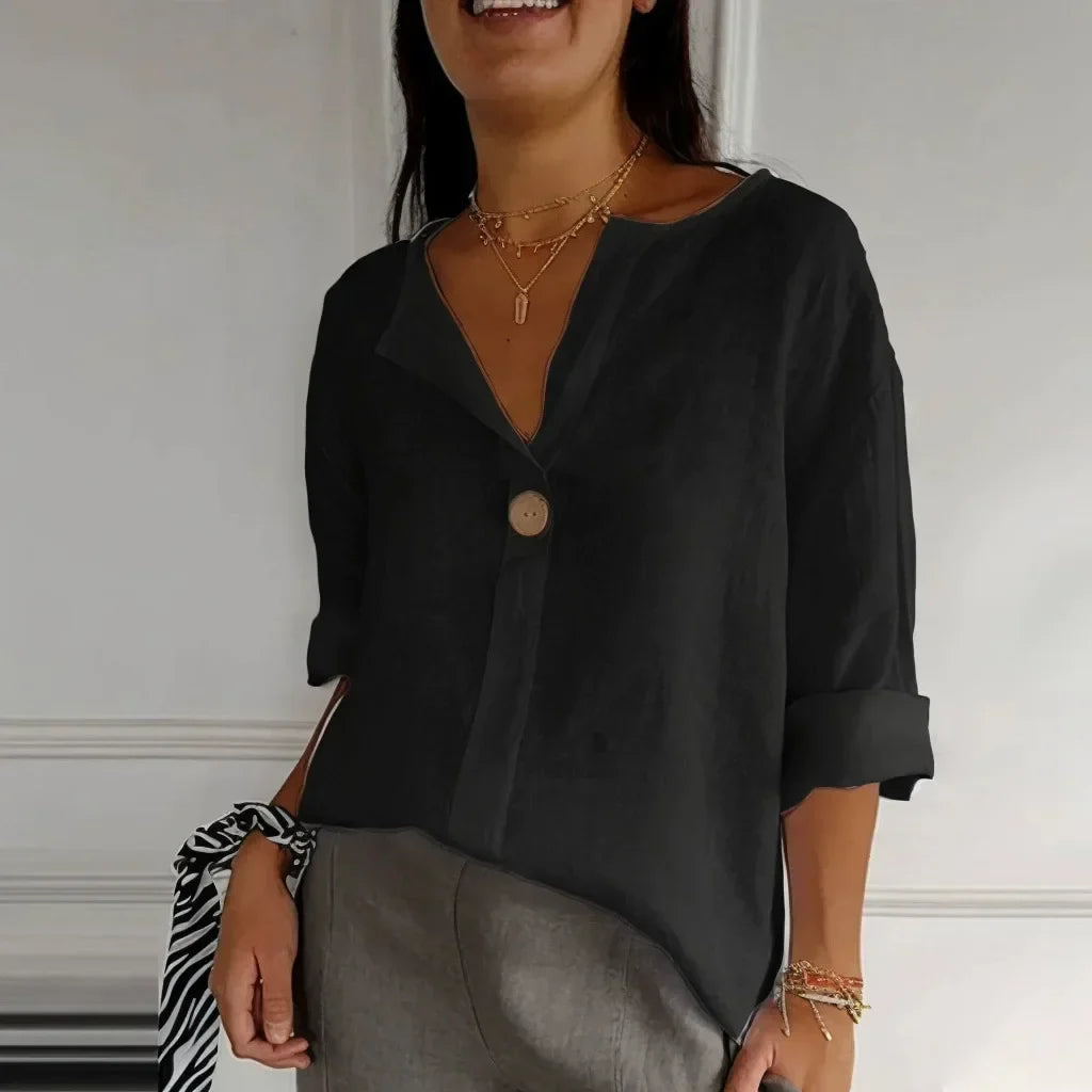 LANA™ | Liv – Avslappnad linneskjorta med knappdetalj