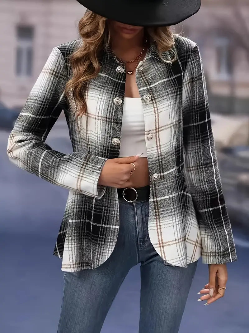 Lina™ - Elegant Rutigt Blazer