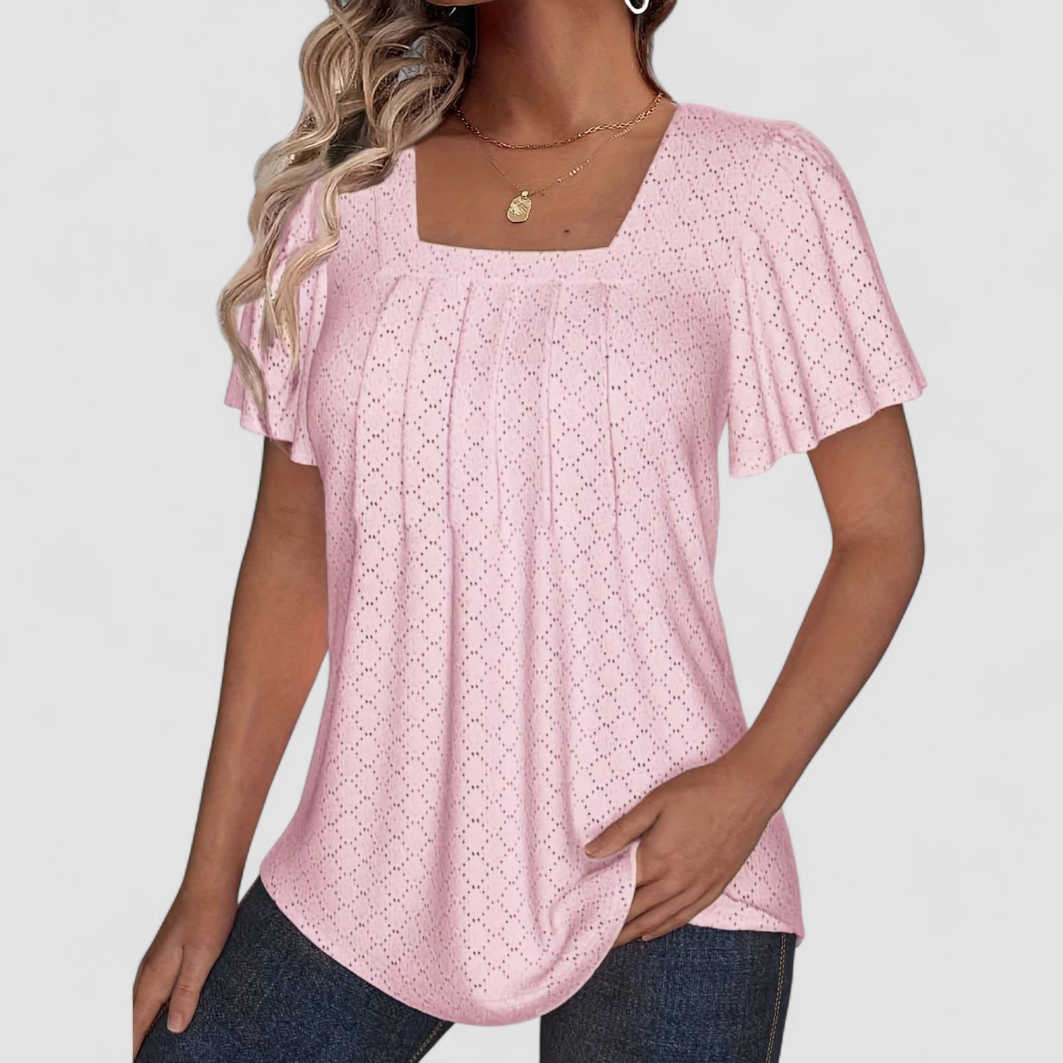 LANA™ | Mirelle – Blus med fyrkantig halsringning och textur