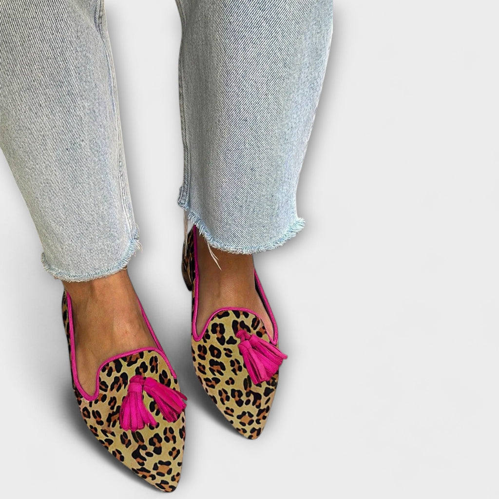 Bronte | Loafers med fransar och djurtryck
