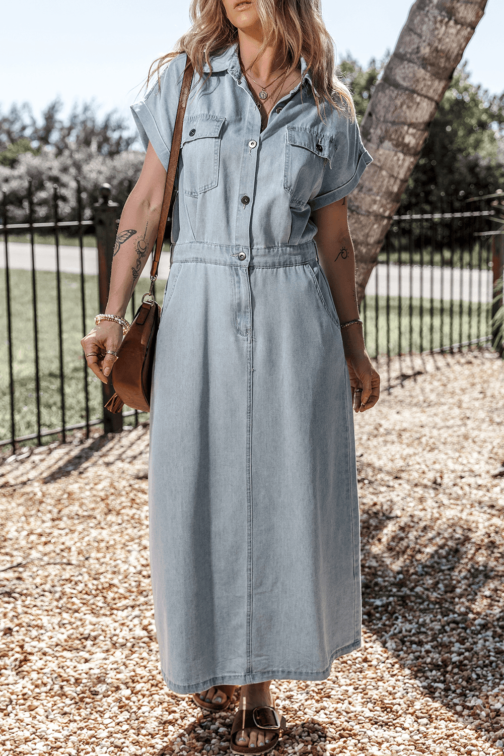 LANA™ | Isabelle - Denimklänning med eleganta, korta fladdermusärmar