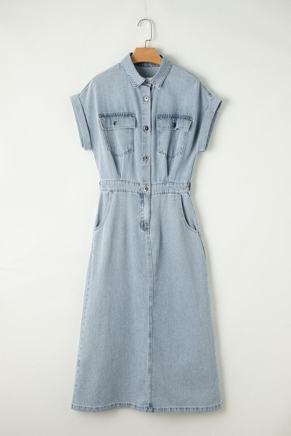 LANA™ | Isabelle - Denimklänning med eleganta, korta fladdermusärmar
