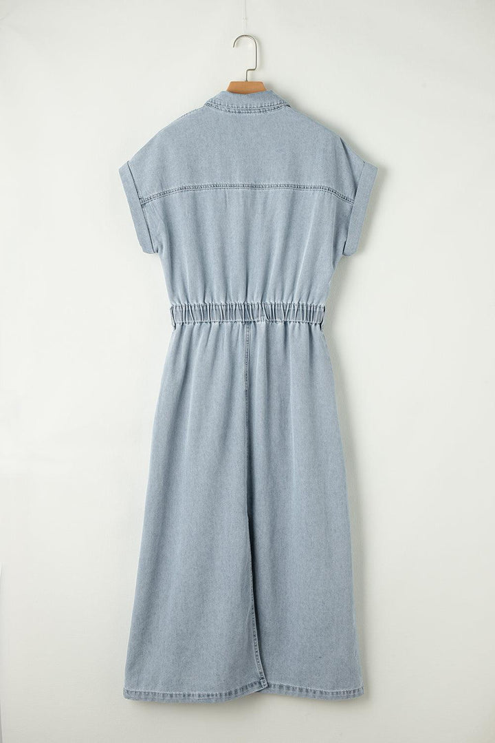 LANA™ | Isabelle - Denimklänning med eleganta, korta fladdermusärmar