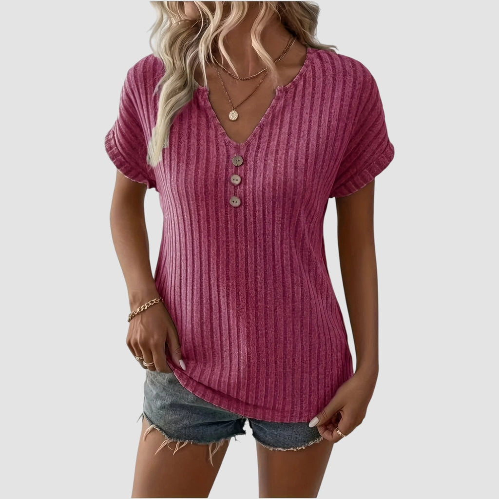LANA™ | Svala – Ribbstickad topp med knappar