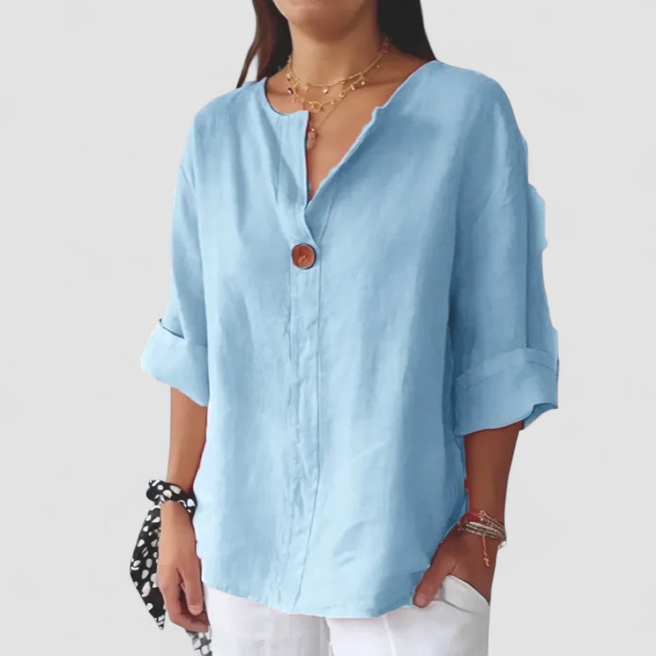 LANA™ | Liv – Avslappnad linneskjorta med knappdetalj